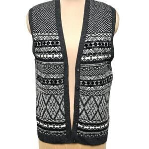 JH Collectibles Sweater Vest Fair Isle Womens Large Gray Wool Blend Beaded Vtg